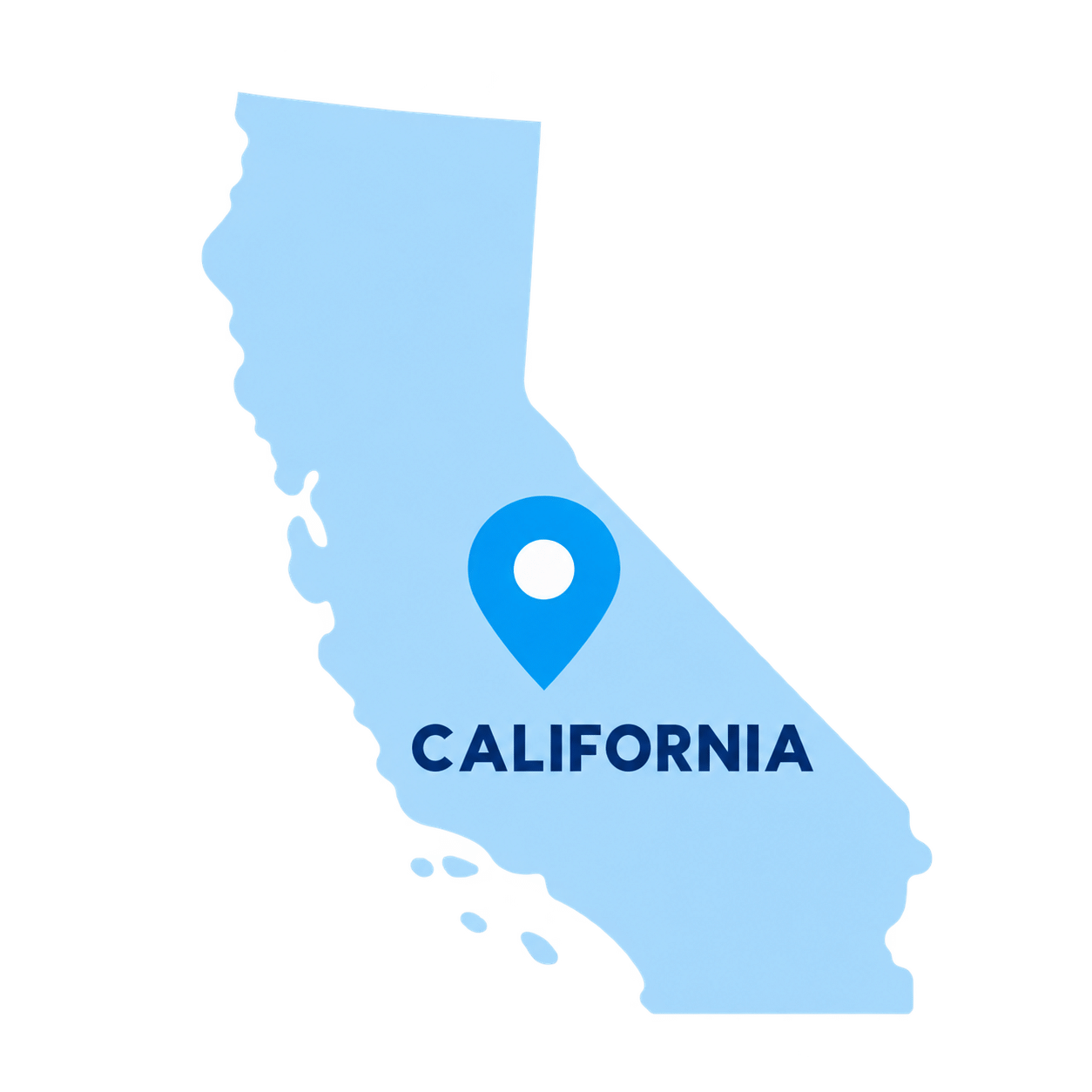 California state map with a blue location pin