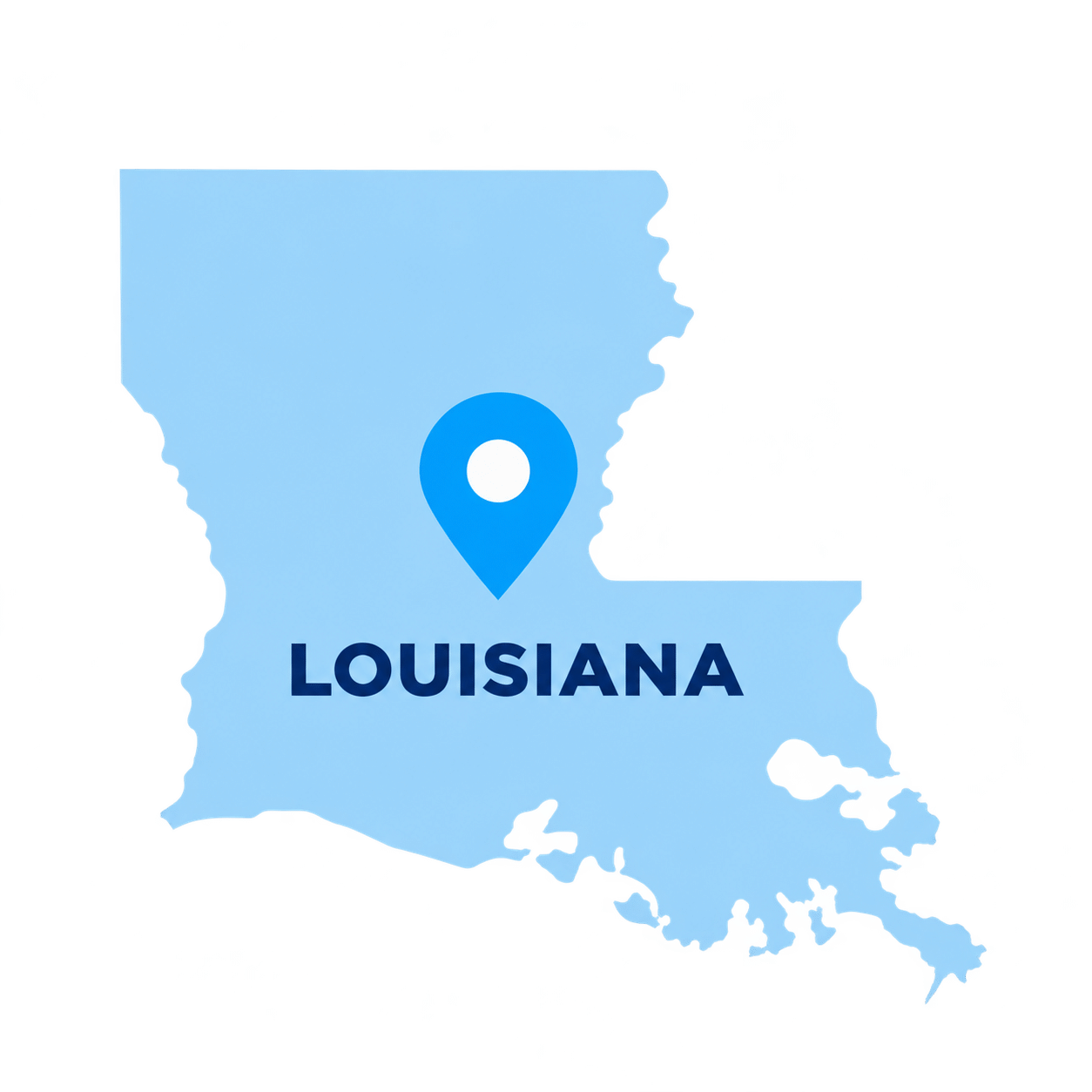 Louisiana state map with a blue location pin