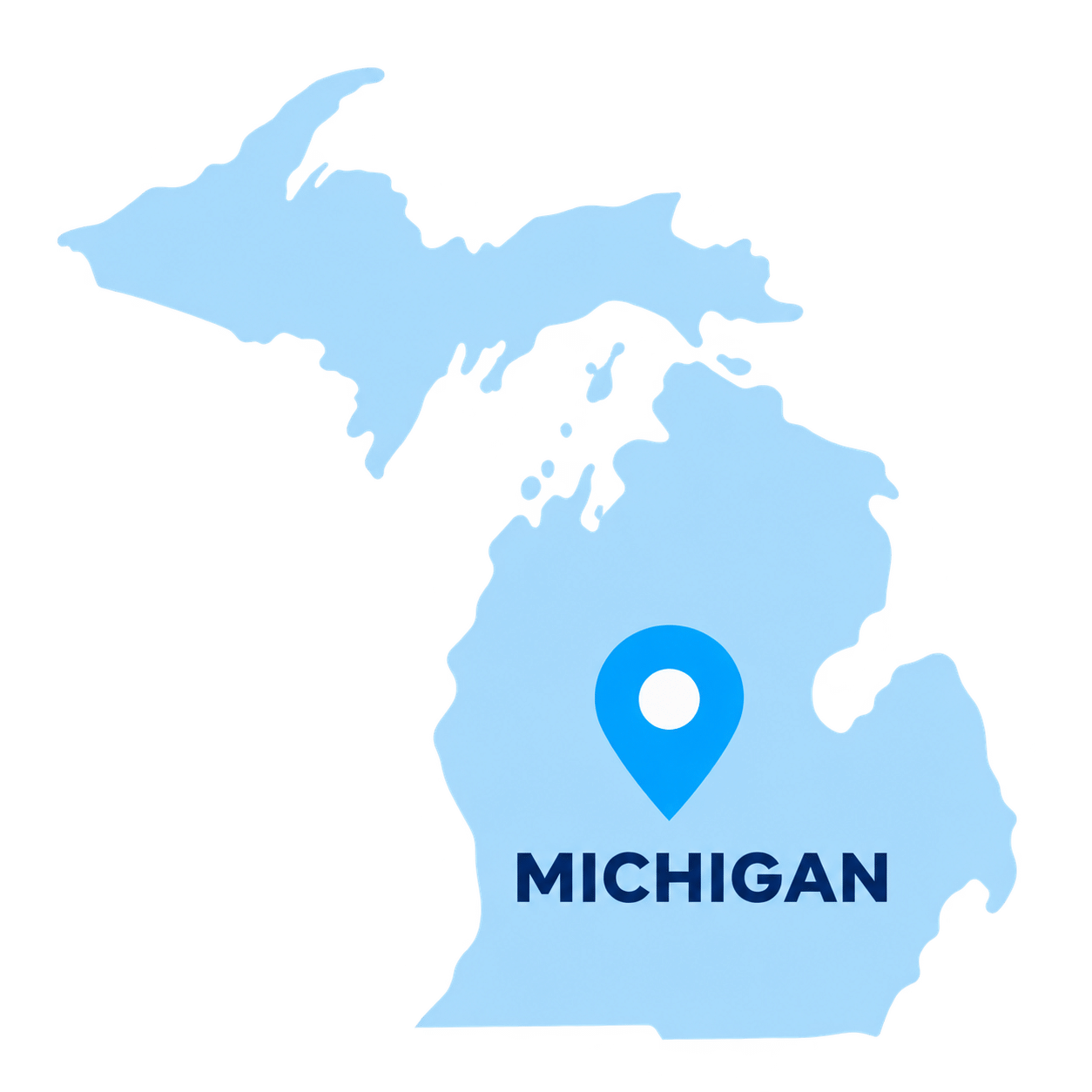 Michigan state map with a blue location pin