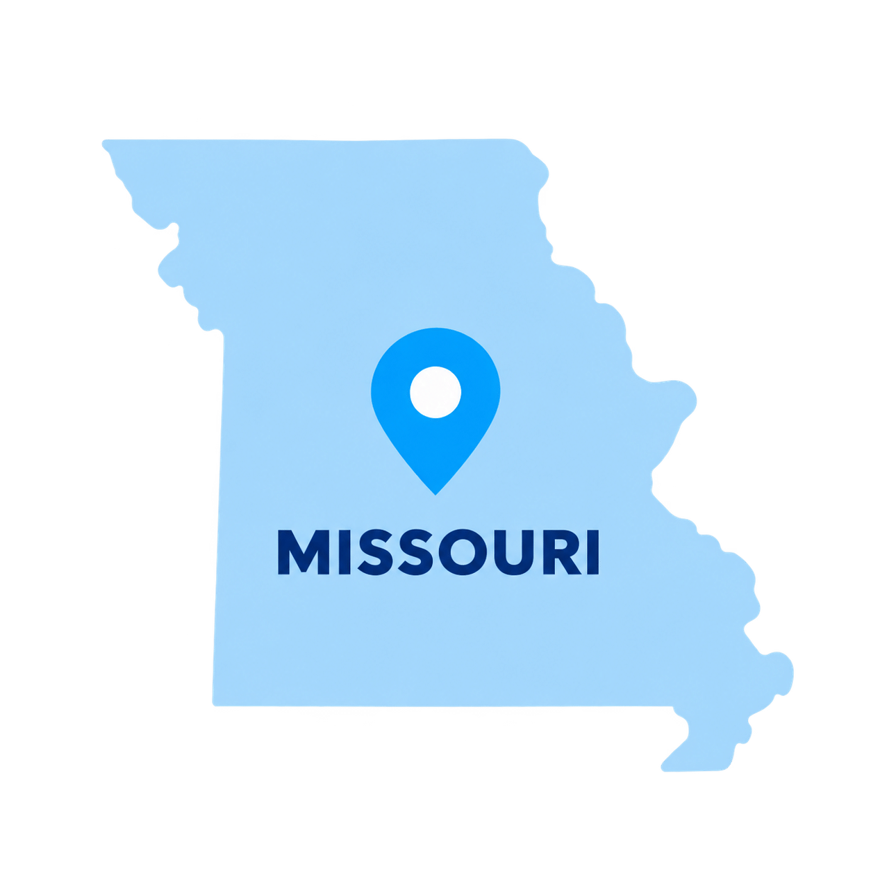 Missouri state map with a blue location pin