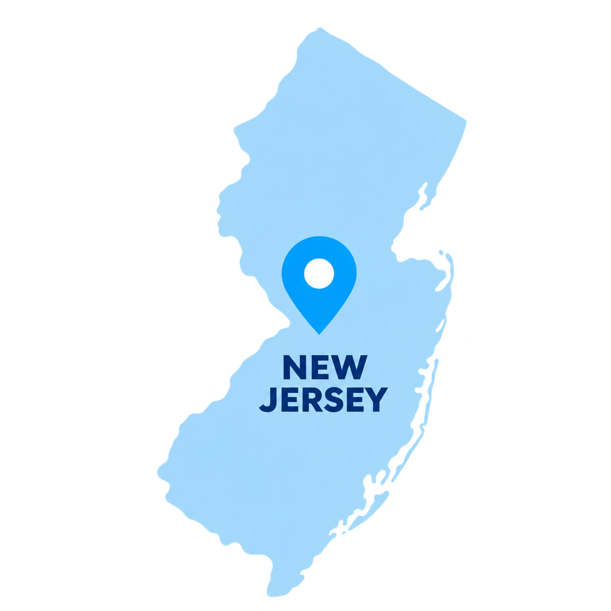 New Jersey state map with a blue location pin