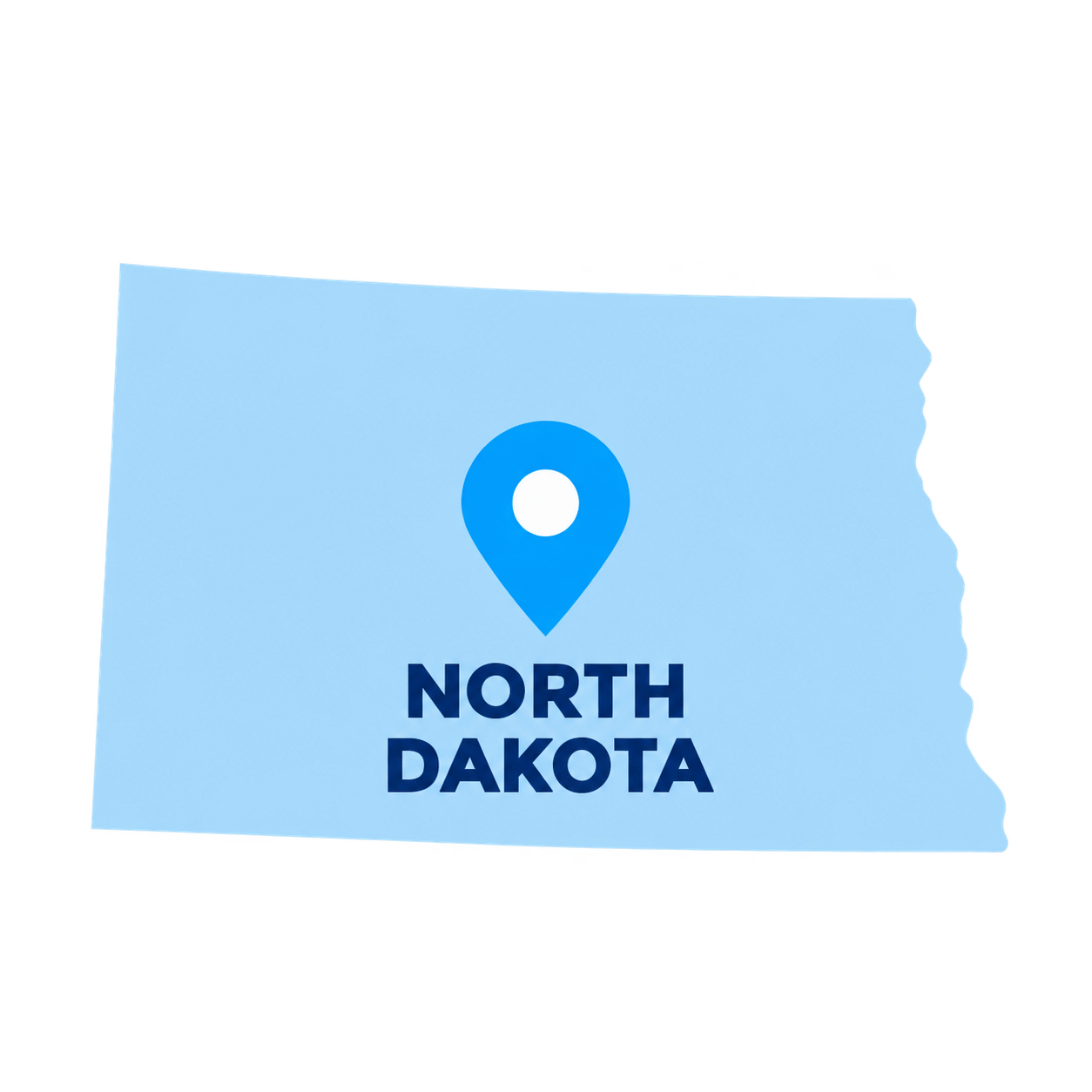 North Dakota state map with a blue location pin