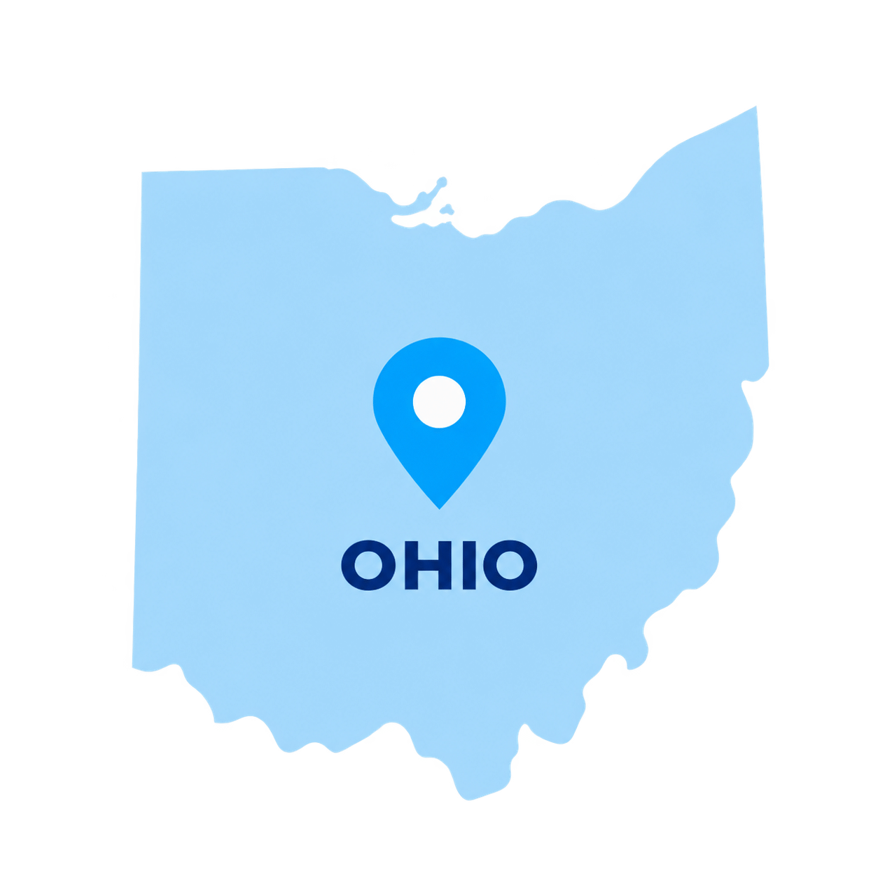 Ohio state map with a blue location pin