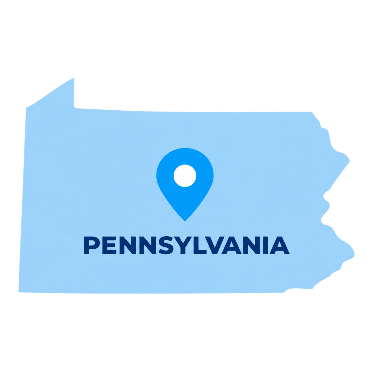 Pennsylvania state map with a blue location pin