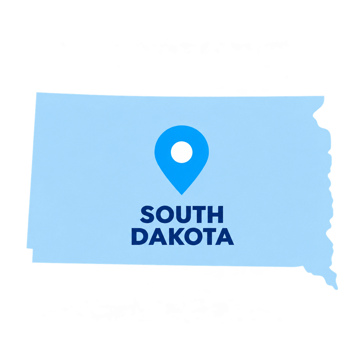 South Dakota state map with a blue location pin