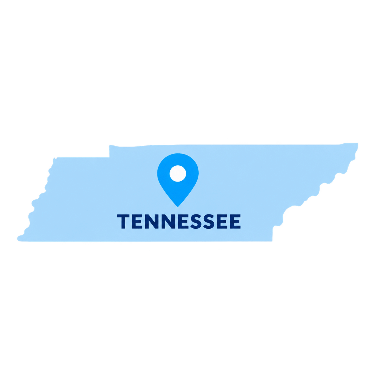 Tennessee state map with a blue location pin