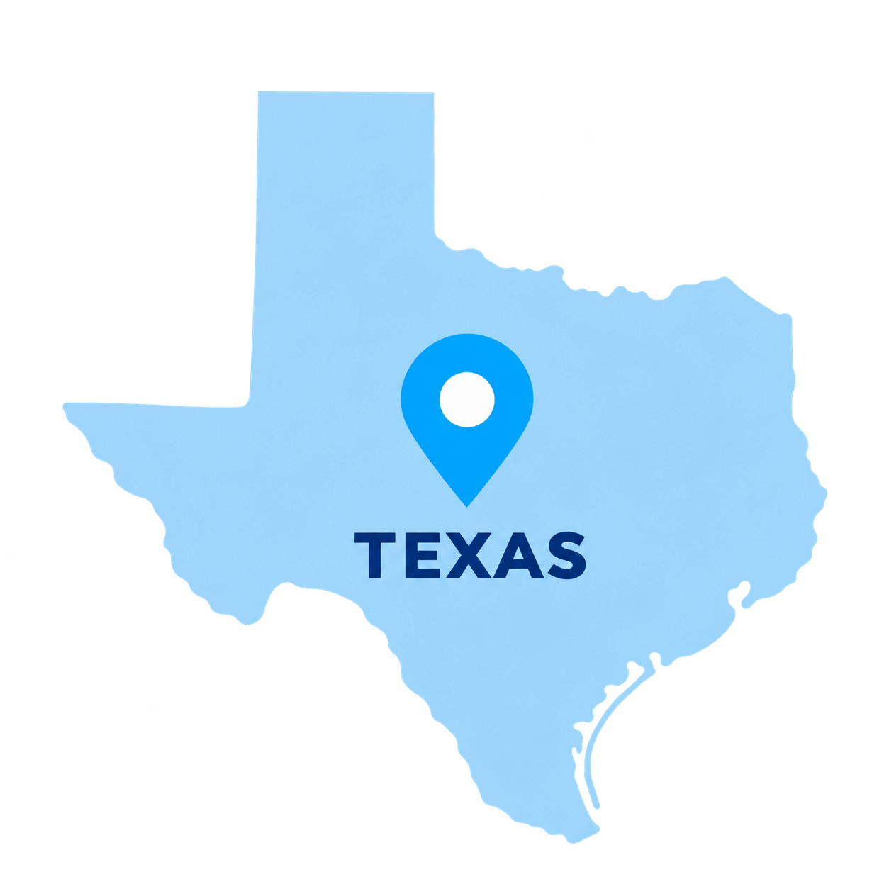 Texas state map with a blue location pin