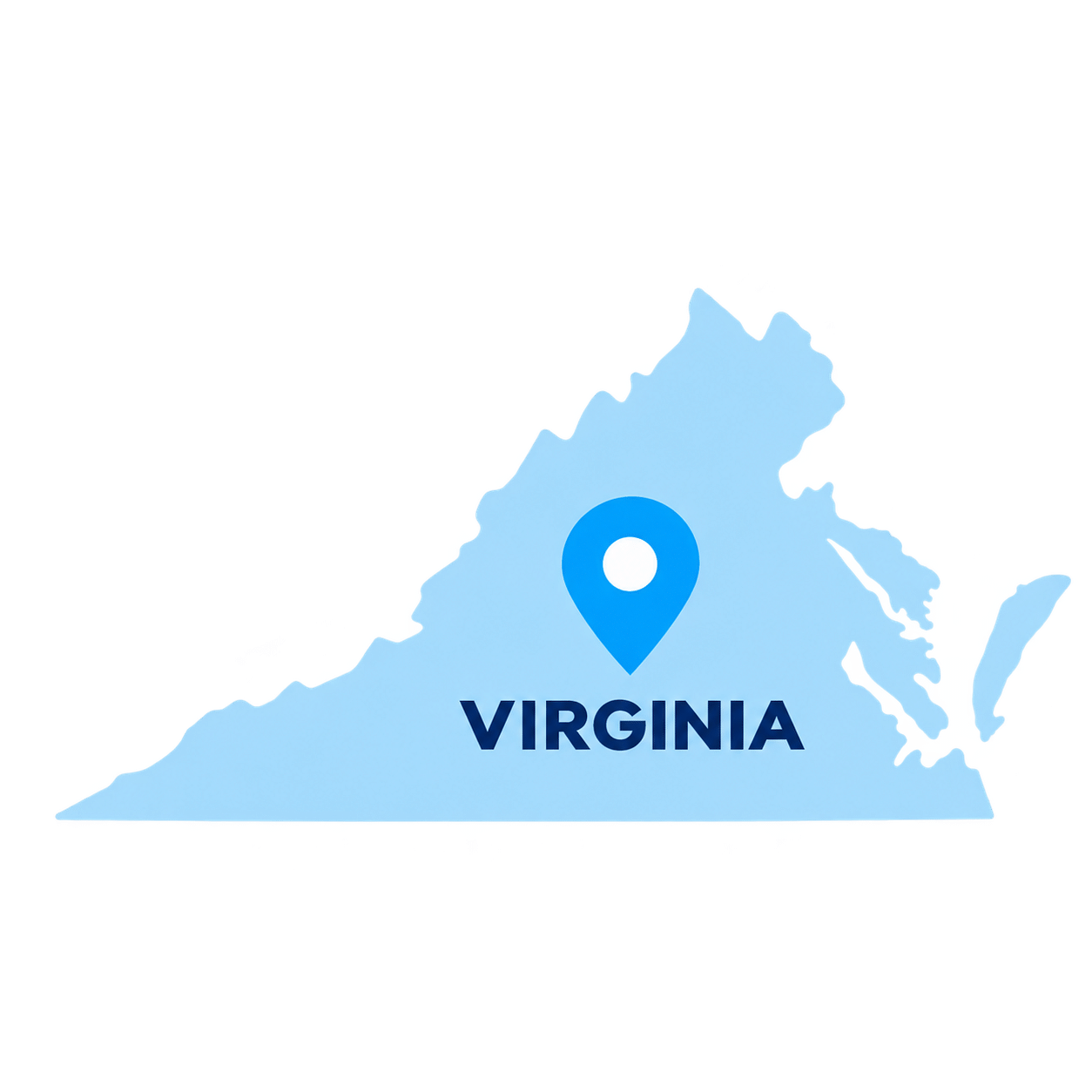 Virginia state map with a blue location pin